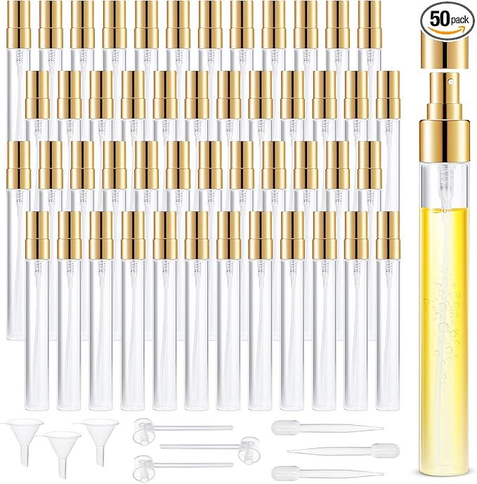 Mini Glass Spray Bottle 50pcs 10ml Clear Spray Bottle Empty, Fine Mist Refillable Mini Perfume Spray Bottle, Perfume Atomizer, Travel Spray Bottle For Hair, Small Empty Sample Containers Portable