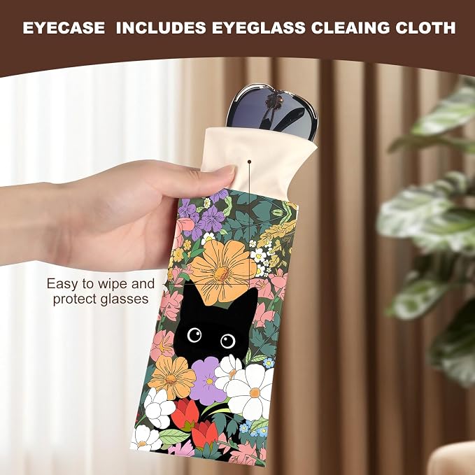 Anikathy 2Pcs Sunglass Eyeglass Glasses Case Soft PU Leather with Cleaning Cloth Cute Glasses Pouch Bag for Men Women Girs