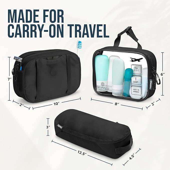 Toiletry Bag Kit Set: Hanging Travel Toiletry Bag + 311 TSA Cosmetic Liquid Bag + Ultralight Accessory Organizer Pouch