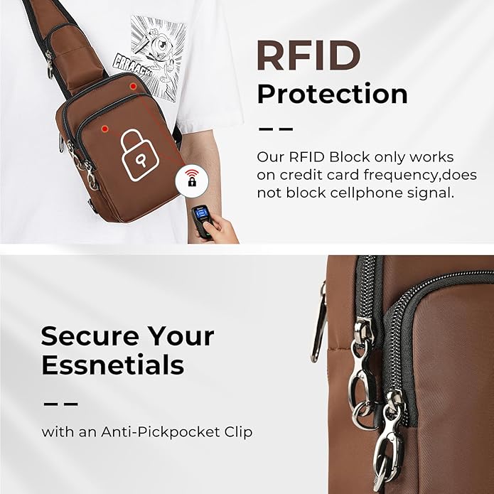 BROADREAM Sling Bag, Crossbody Bag with Anti-Theft Lock Zipper, RFID Blocking & Water Resistant for Travel Work Sport