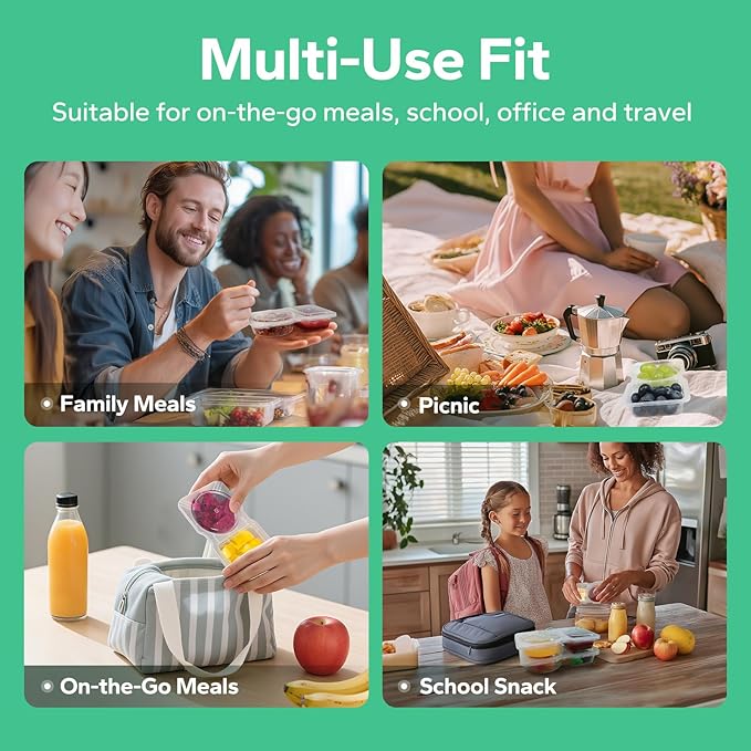 20 Pcs Reusable Snack Containers with Lids, Double Compartment for Sauces, Small Snacks & Tiny Parts, Portable for On-the-Go Meals, School and Office
