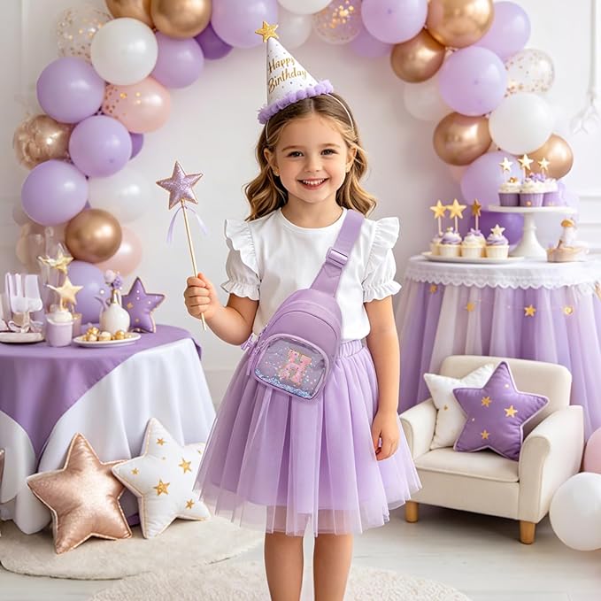 Viverte Birthday Gifts for Girls Small Clear Initial Sling Bag Crossbody Bag Purse Fanny Packs Personalized Monogrammed Gifts for Girls for Travel (Lavender-H)