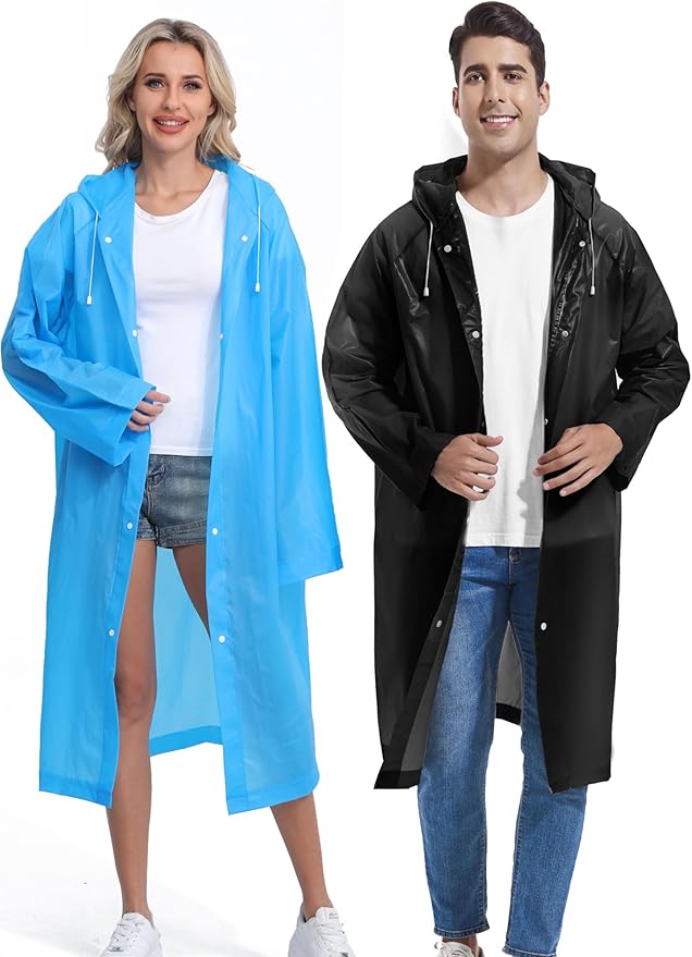 2PCS Rain Ponchos for Adults Reusable Rain Coats for Adults Rain Jackets Raincoats for Men Women