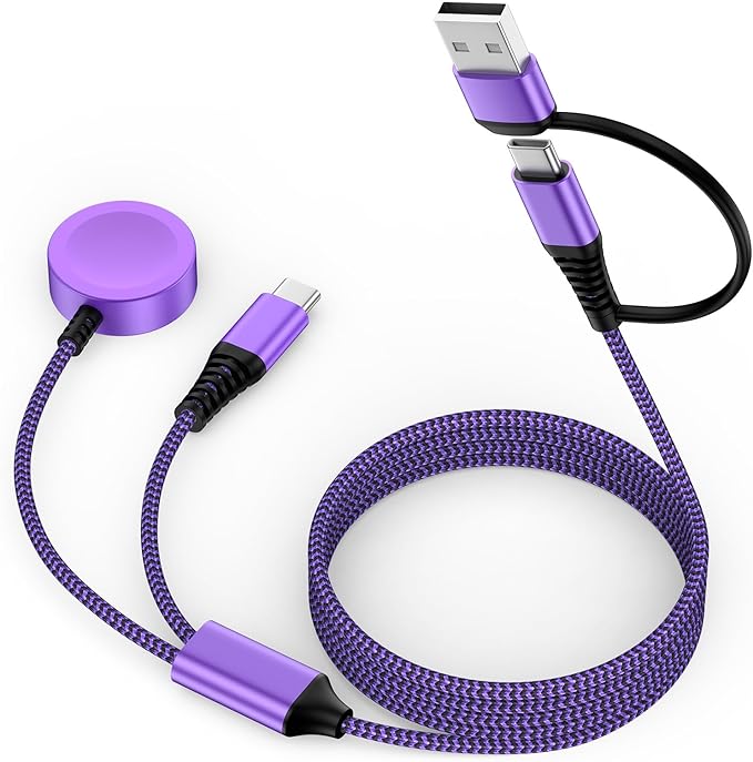 Travel Essentials 2 in 2 USB A/USB C Cable for Samsung Watch Charger, Multi Charging Cable Cord Compatible Galaxy Watch 8/8 Classic/7/Ultra/6/5 Pro/5,for Galaxy A17/A36/A56/Z Fold /S25 Android-6FT