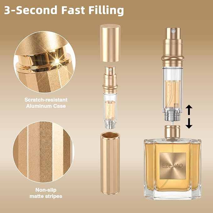 3PCS Perfume Travel Refillable, Perfume Atomizer Travel Perfume Bottle Refillable 5ml, Fast-Filling Leakproof Cologne Travel Bottle, Fragrances Dispenser Perfume Atomizer Spray for Men & Women