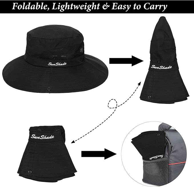 Sun Hat for Women Summer UV Protection Beach Hat Wide Brim Mesh Bucket Fishing Hat with Ponytail Hole Foldable Packable Hat
