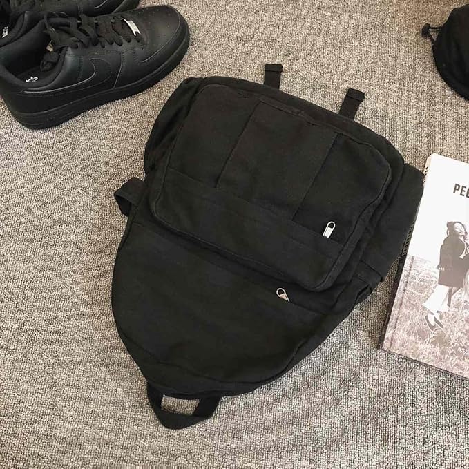 Black Canvas Backpack for Women & Men Retro Aesthetic Rucksack Basic Backpack for High School/College Students Travel Laptop Bag