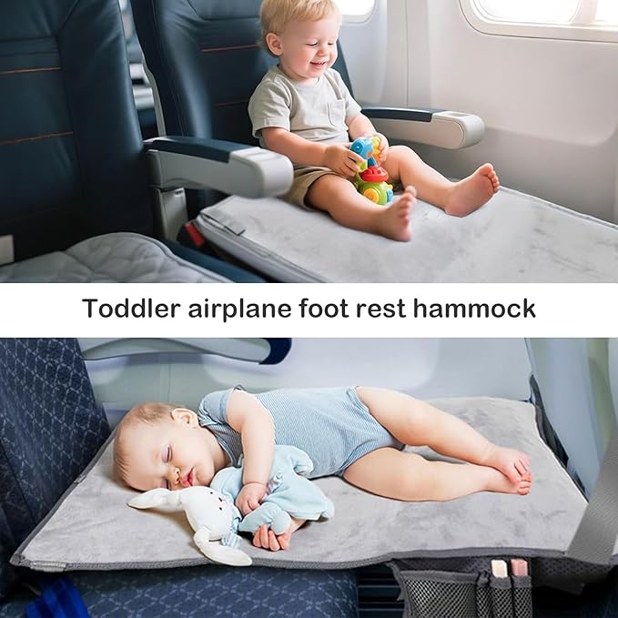 Toddler Airplane Bed, Portable Airplane Seat Extender Travel Bed for Kids, Soft Baby Plane Travel Essentials for Flying, Toddlers Long Flight Must Haves Footrest (Include Inflatable Pillow)