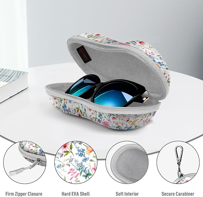 FINTIE Sunglasses Case, Hard EVA Shell Shockproof Sport Glasses Case with Metal Carabiner Travel Zipper Eyeglasses Holder