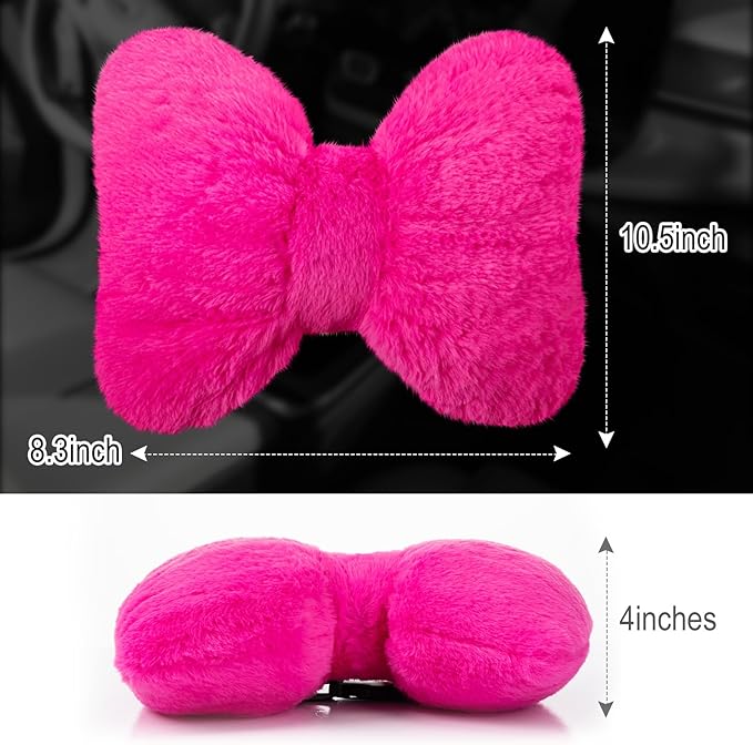 Macarrie 2 Pcs Car Neck Pillow Velvet Bow Headrest Pillow Soft Comfortable Seat Neck Support Cute Bow Car Accessories for Driving Travel Driver Chair Girl Style Interior Decor(Rose Red)