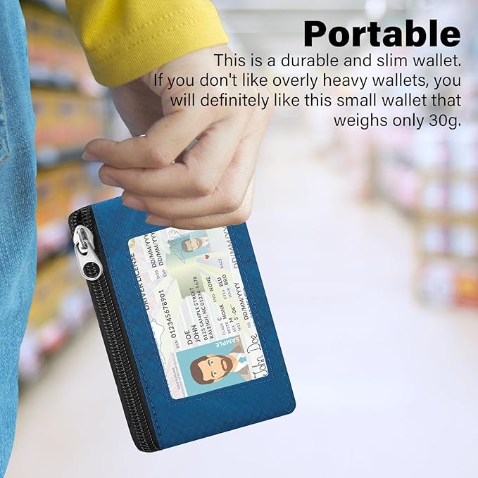 Minimalist RFID Wallet with Lanyard, Multi-Functional ID Case with 2 Zipper Pockets and Key Chain for Men and Women, Tactical Badge Pouch Cards Holder, Coin Purse for Travel Sports-Black+Blue