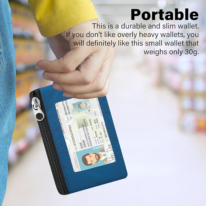 Minimalist Small Wallet for Men Women with 2 Zip Pockets, Multi Functional ID Case with Keychain and Card Holder, Coin Purse Badge Lanyard Pouch for Boys Girls Travel -Black+Blue