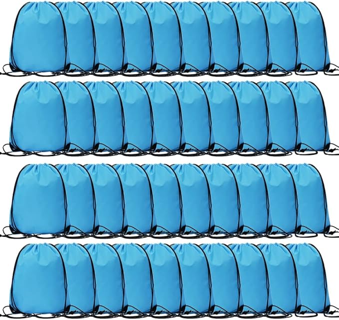CODOBON 40 Pcs Drawstring Backpack Bulk Draw String Bags Cinch Polyester Bag for Gym Sport, Sky Blue