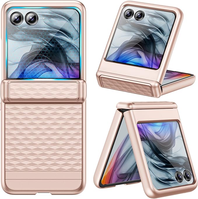 VEGO Case for Motorola Razr 2026/2025/2024 with Hinge Protection & Built-in Screen Protector No-Slip & Anti-Scratch Hard Sell Cover Rugged Drop Protection 2024/2025/2026 Case for Moto Razr-Pink