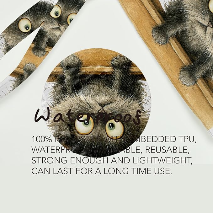 Fokongna Cute Print Wet Bag, Small Portable Waterproof Multi-Functional Organizer for Women, Brown Wooden Plank Grey Cat, Ideal for Daily, Beach & Travel