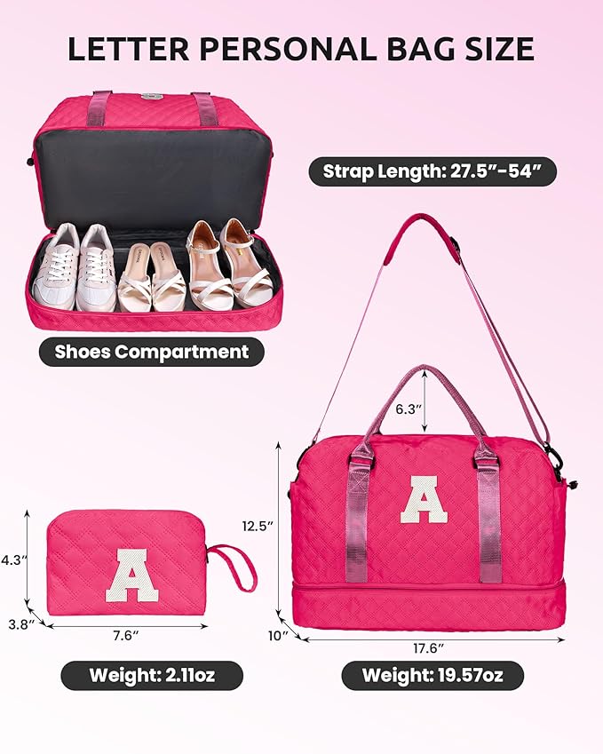 Monogrammed Gifts for Woman, Initial Travel Bag with Shoe Compartment, Weekender Bag, Letter Travel Bag with Makeup Bag (Letter C)