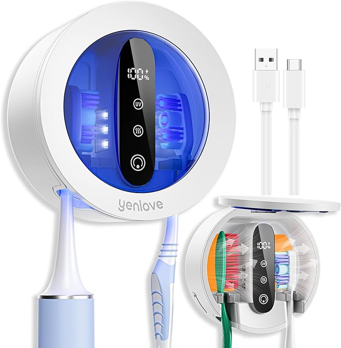 Upgraded UV Toothbrush Cleaner Holder, Electric Toothbrush Holder for Bathroom,Tooth Brush Holders Wall Mounted,LED Smart Screen,Cleaning and Drying Fits All Toothbrushes for Home & Travel