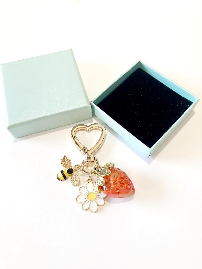 SIGZKK Cute Cherry Strawberry bag charms keychain purse accessories charm for women handbags Kawaii Flower Car Key Chain