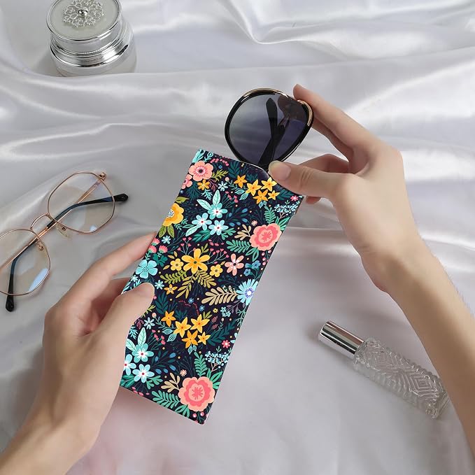 Anikathy 2Pcs Sunglass Eyeglass Glasses Case Soft PU Leather with Cleaning Cloth Cute Glasses Pouch Bag for Men Women Girs