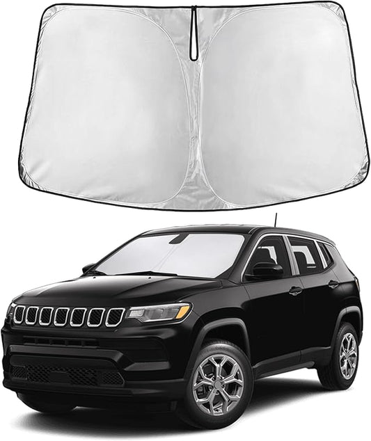 Autovir Windshield Sun Shade Fit for 2017-2023 2024 2025 Jeep Compass Sunshade, Front Car Window Shades Sun Visor, Blocks UV Rays & Heat, Car Accessories