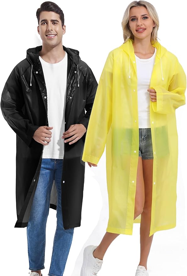 2PCS Rain Ponchos for Adults Reusable Rain Coats for Adults Rain Jackets Raincoats for Men Women