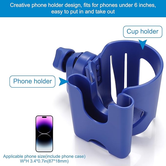 Accmor Stroller Cup Holder with Phone Holder, Universal Cup Holder for Walker Wheelchair Bike, 360° Rotatable Stroller Cup Holder Attachment Accessories for Walker, Wheelchair, Scooter