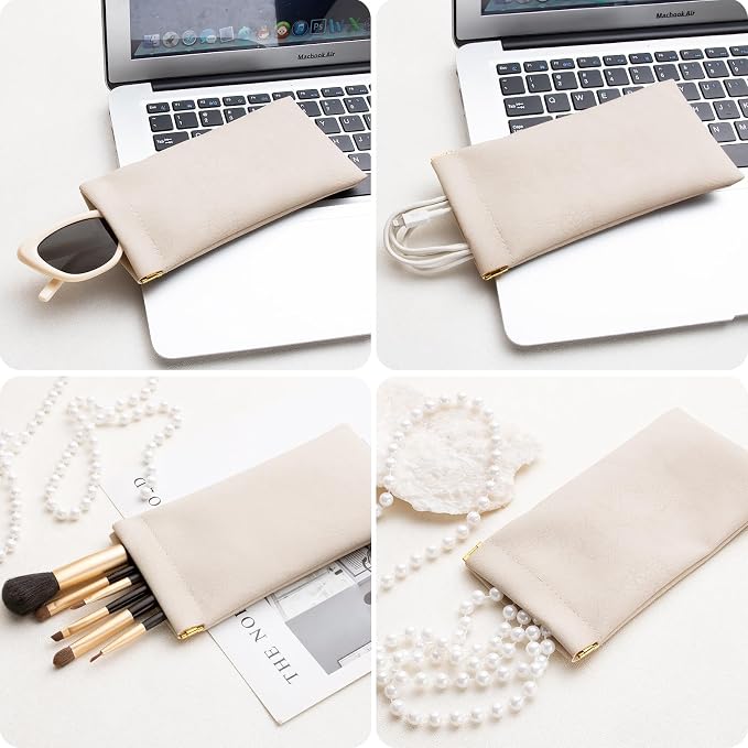 3 pack leather eyewear case PU soft sunglasses bag squeeze top portable lightweight eyewear case for men and women