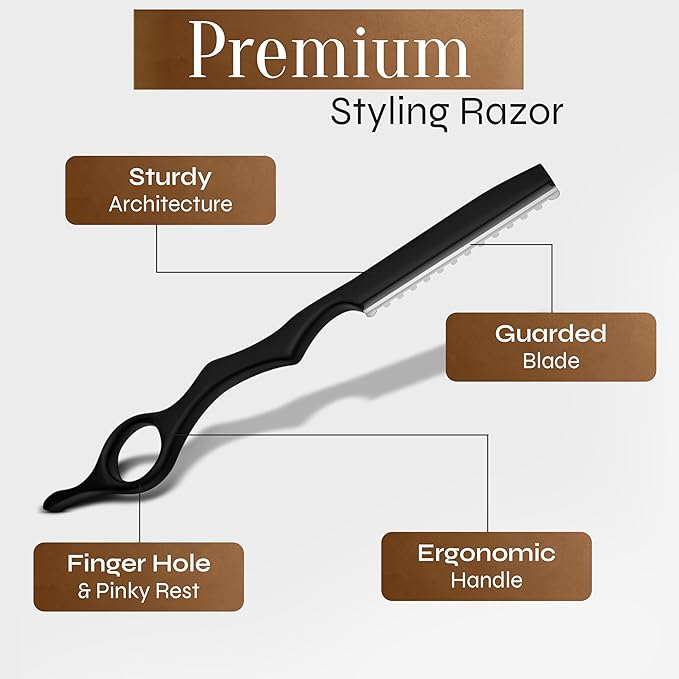 Facón Hair Razors for Cutting Hair - Professional Styling Razor Kit with 11 Replacement Blades, Stainless Steel Hairs Cutting Tool for Salon & Home, Premium Cutting Thinning Texturizing Faether Razor