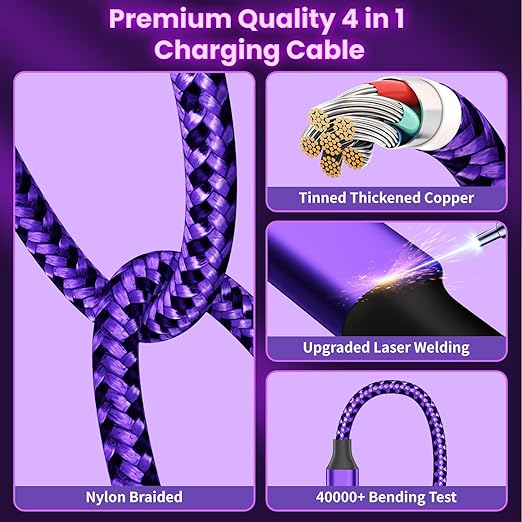 Travel Essentials 4in1 Multi Charging Cable for iPhone Watch Charger,USB A to Dual Type C/IP/iWatch Charger Travel Chargers for Multiple Devices Compatible with iWatch Series&iPhone 17-12 3Packs, 5FT