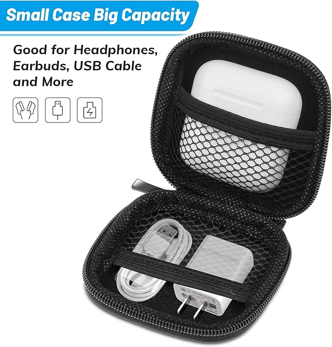 Earbud Case, Cridoz Earphone Case Headphone EVA Earbud Holder with Stainless Steel Carabiner Cell Phone Accessories Organizer Mini Earbud Pouch for Wireless Earbuds, Bluetooth Headset, SD Memory Card