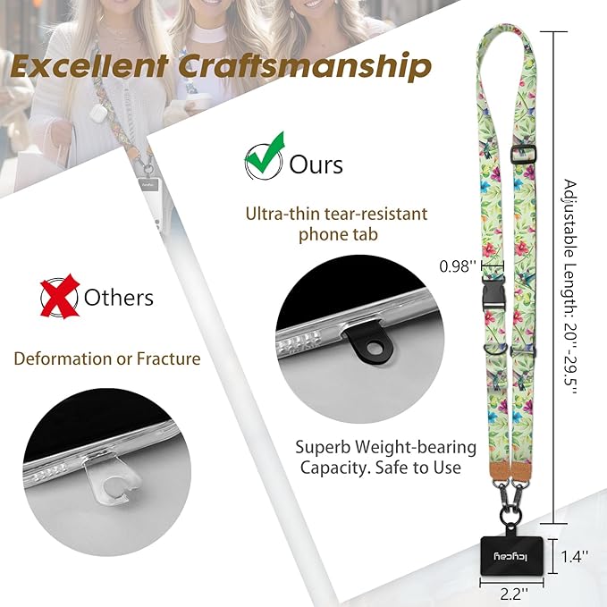 Icycay Phone Lanyard Crossbody, Bird Cell Phone Strap for Around The Neck Adjustable, Anti Theft Cute Lanyard for ID Holder Keys Accessories Travel Essential