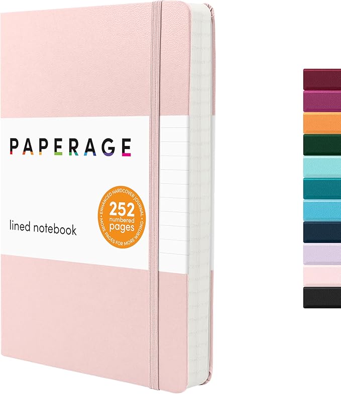 PAPERAGE Lined Journal Notebook, Hardcover Journal for Women & Men, 252 Pages, (5.6 in x 8 in), College Ruled Journaling Notebook for Work, School Supplies & Note Taking, (Blush)
