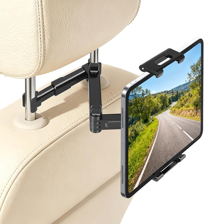 Tablet Holder for Car Headrest, Adjustable 360° Rotating Car Tablet Mount, Car Back Seat Stand for iPad, Road Trip Essentials for Kids, Compatible with 5.2-10.3" iPad Pro, Air, Mini, Galaxy