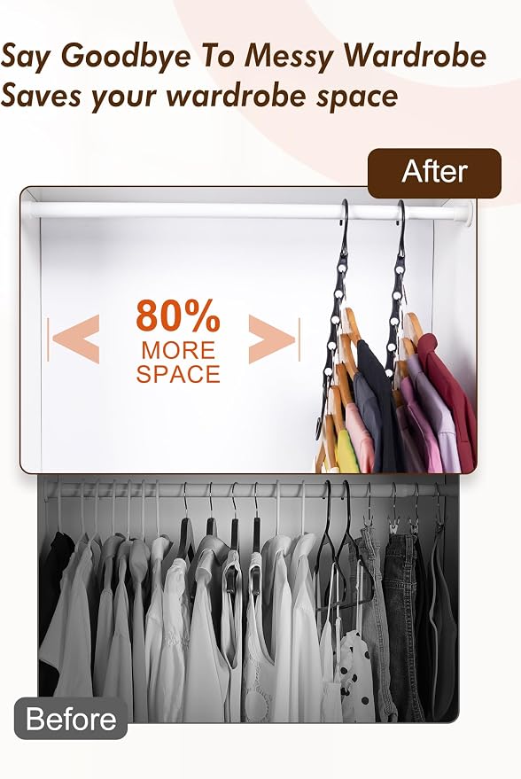 HOUSE DAY Closet Organizers and Storage 6 Pack, College Dorm Room Essentials, Multifunctional Organizer Magic Space Saving Hangers with 5 Holes, Storage Organization for Wardrobe Closet - Black