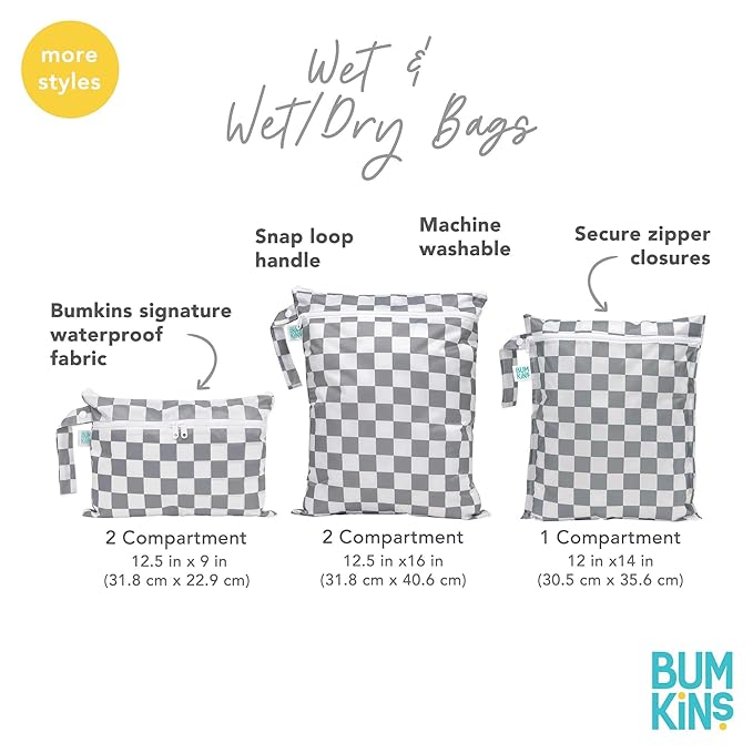 Bumkins Waterproof Wet Dry Clutch Bag for Baby, Travel, Swim Suit, Cloth Diapers, Pump Parts, Pool, Gym Clothes, Toiletry, Hook to Stroller, Daycare, Packing Pouch, Diaper Bag, Zip Reusable, Black