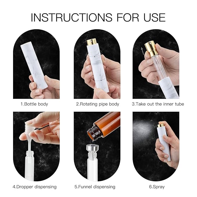 Tekson 10ML Perfume Atomizer Travel (7 PCS), Refillable Cologne Containers, Dispenser Spray Empty Bottle for Mini Sprayer Size