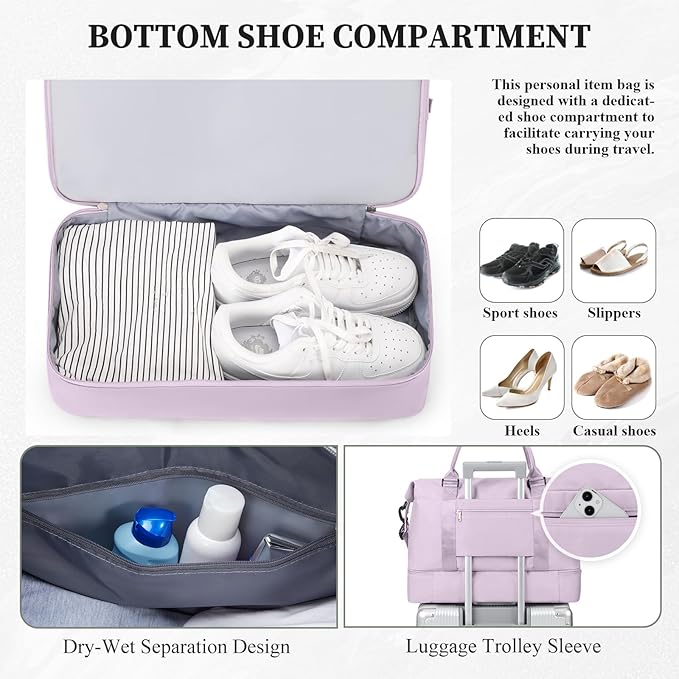 Weekender Bags for Women,Carry On Overnight Travel Duffel Bag with Shoes Compartment & Toiletry Bag,Extra Large,Purple