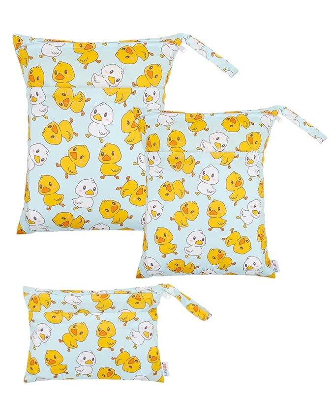 ALVABABY 3 pcs Cloth Diaper Wet Dry Bags Waterproof Reusable with Two Zippered Pockets Travel Beach Pool Daycare Soiled Baby Items Yoga Gym Bag for Swimsuits or Wet Clothes Small Medium Large 3L-SML20