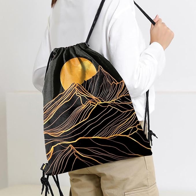 Drawstring Backpack Draw String Sports Bags for Gym Travel Beach Waterproof Cute Sackpack Men Women Aesthetic (13"×17")-Sunset