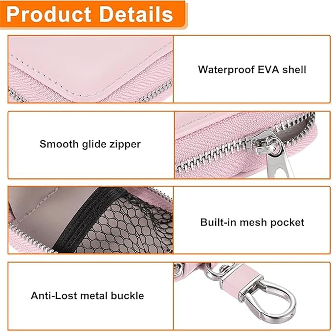 Earbud Case, Headphone Storage Case for AirPods 4/1/2/3/Pro 2, PU Leather Zipper Carrying Pouch Earbuds Bag with Keychain for Wireless Earphones, Wired Headphone & USB Cable - EJB 1 PCS Pink