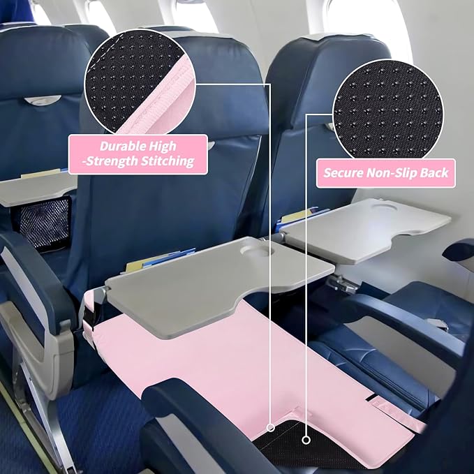 Toddler Airplane Bed, Portable Kids Airplane Seat Extender, Airplane Travel Essentials for Toddlers, Comfortable Footrest for Kids, Must-Have Toddler Travel Bed for Flights (Pink)