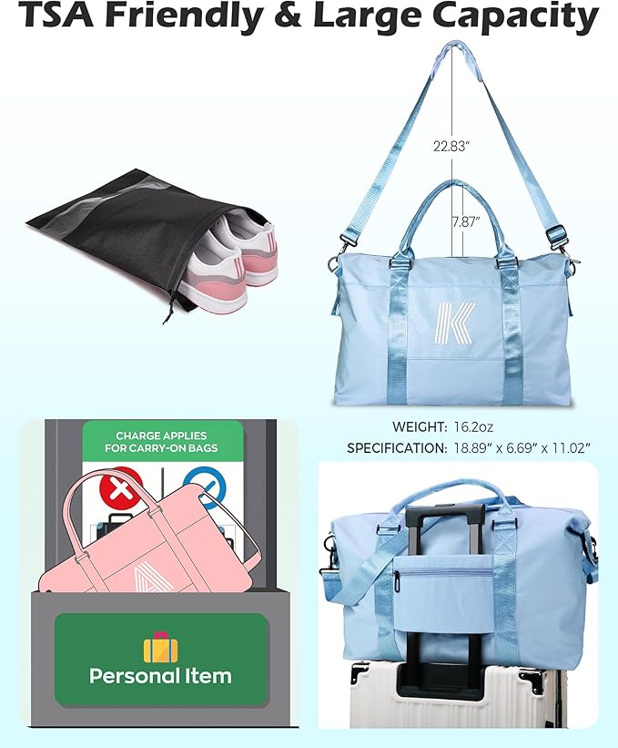 Trending Gifts For Teenage Girl, 7 8 9 10 11 12 13 14 15 16 Year Old Girl Birthday Gifts, Travel Duffel Bag, Gifts For Girls 12-14 Weekender Bag, Overnight Bag Gift Sister Gift (Letter J)