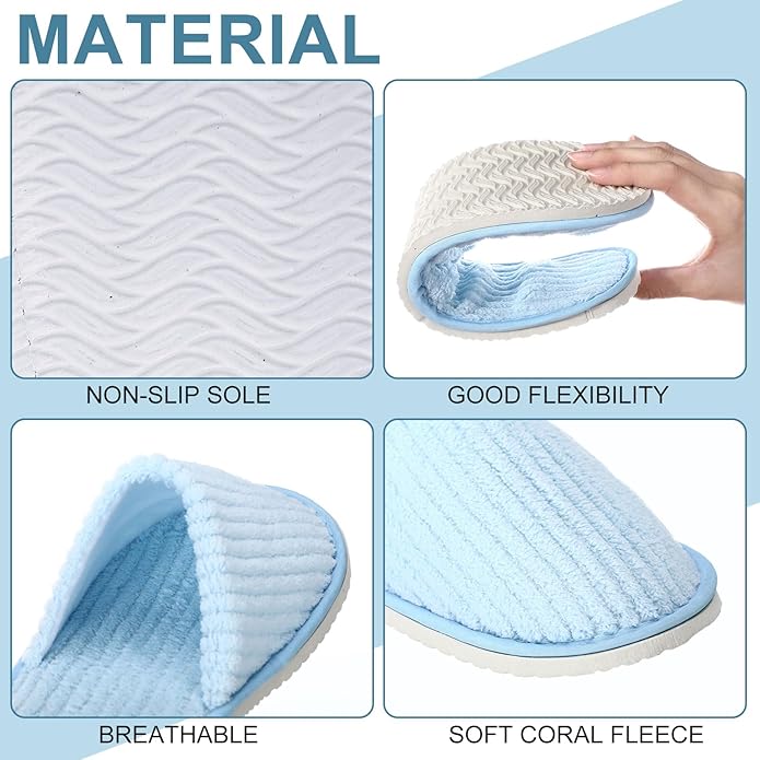 Panitay 20 Pairs Reusable Spa Slippers for Guests Washable House Slippers with Triple Layer Coral Fleece for Home Indoor Hotel Travel, Closed Toe