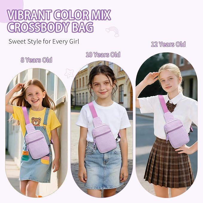 Birthday Gifts for 8 9 10 11 12 Year Old Teens Girls Kids, Fanny Pack Crossbody Bag Sling Belt Bags Purse, Dorm Travel Essentials for Girls Fashion, Preppy Tween Teen Girl Gift Trendy Stuff