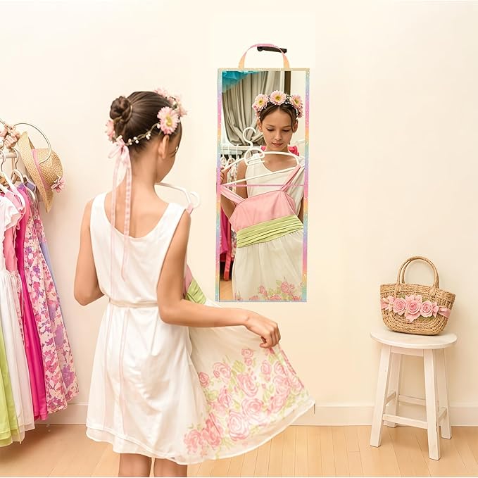 Foldable Full Length Mirror, 2 in 1 Hangable & Tabletop Acrylic Mirror, Portable Travel Mirror with Handle for Dance Bedroom Wardrobe Stage Makeup Checks Camping Outdoor Use (32.2" x 12.5", Bi-Fold)