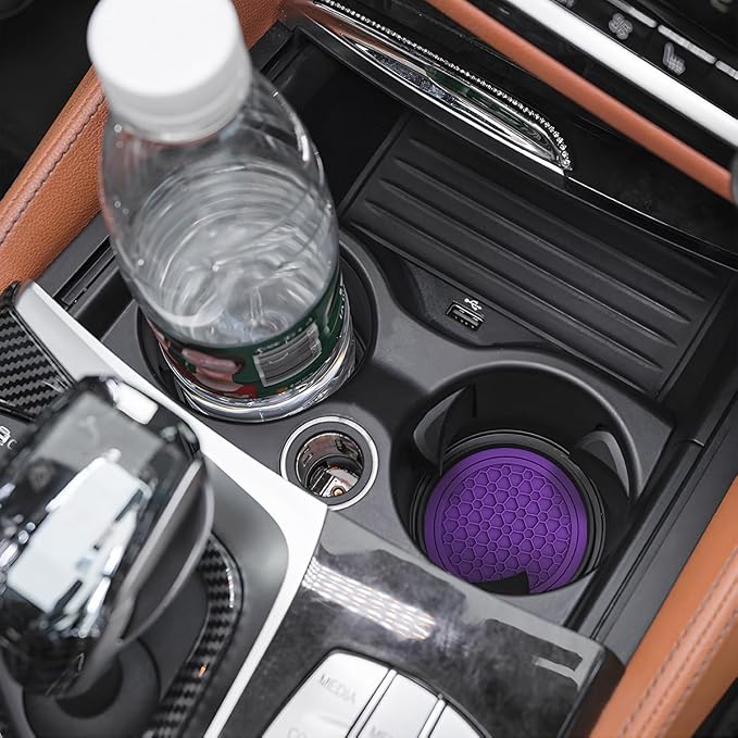 Mandark 4PCS Car Cup Holder Coasters, 2.75 Inch Non-Slip Insert Water Bottle Holder Pads, Dustproof Automotive Interior Accessories Mat, Universal for Vehicles, Trucks, RVs and More (Purple)