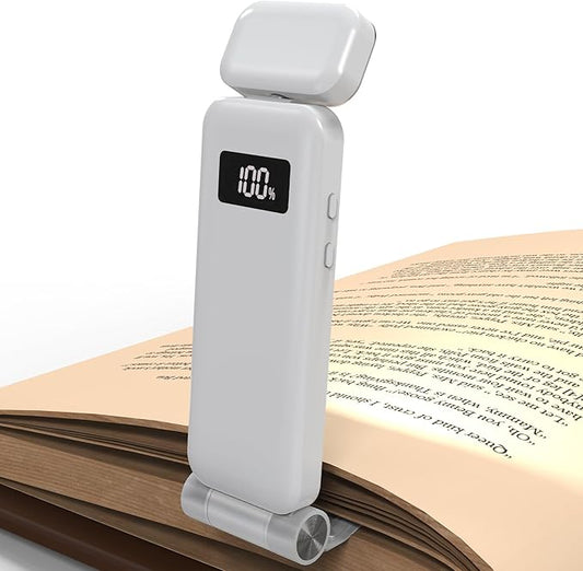 KTEBO Rechargeable Book Light with Clip & Battery Indicator, 9 Luminescence Modes, USB-C Portable 1.6 oz Ultralight Lamp for Night Reading in Bed, Readers - White