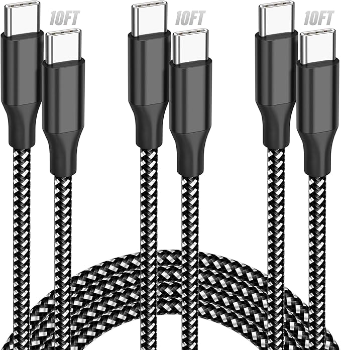 SwaggWood USB C to USB C Cable, 3-Pack 10FT 60W USBC Fast Charging Cable Nylon Braided Type C Charger Cord for iPhone 17/16/15/iPad Pro/MacBook Air and More