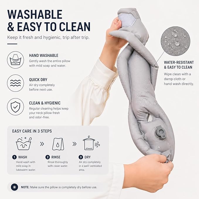 Inflatable Neck Pillow for Travel – Adjustable Cervical Support Brace for Sleeping, Posture, Plane & Office – Ultra-Lightweight, Portable & Compact – Gray Neck Support for Men & Women