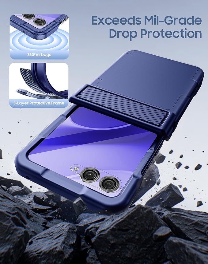 for Motorola Razr 2025 Case/Razr 2024 Case with Card Holder RFID Blocking, Built in Hinge Protection,Screen Protector,Full Body Rugged Shockproof Phone Case for Razr 2025/2024 (Sapphire Blue)